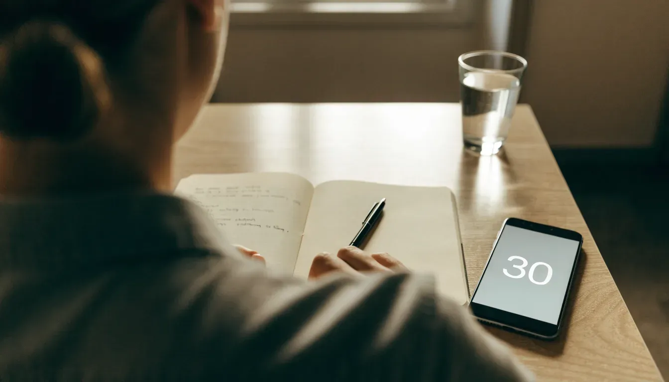 Un documento di identità appoggiato accanto a uno smartphone con un timer sullo schermo, su un tavolo da cucina