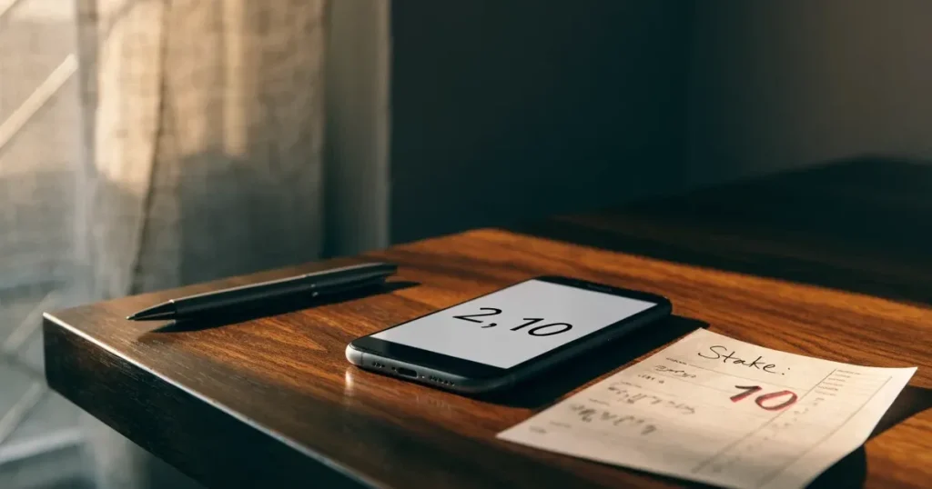 Un foglio di concessione in carta con un timbro rosso, appoggiato su una scrivania di legno accanto a una penna