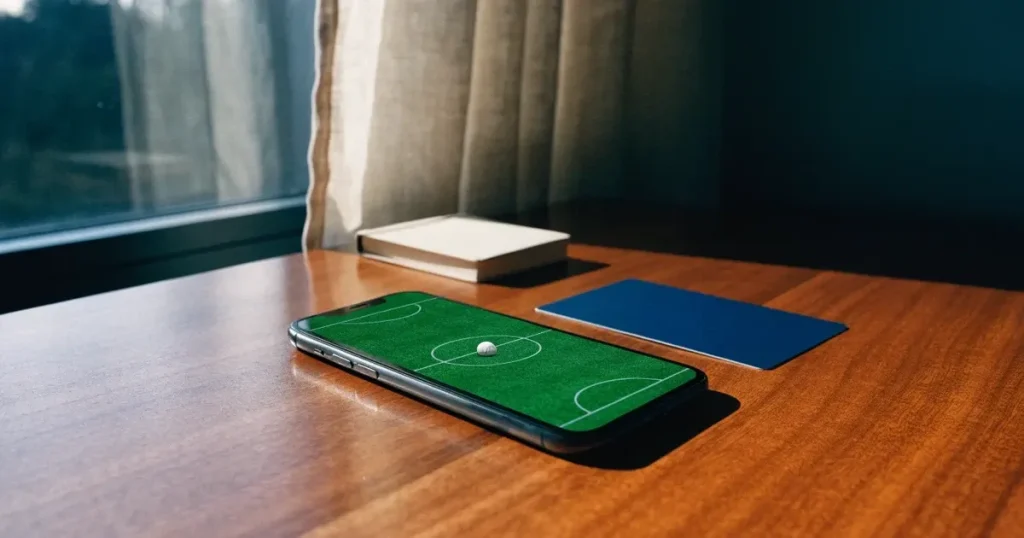Uno smartphone e una carta di pagamento affiancati su un tavolo di legno, con alcune banconote da euro accanto