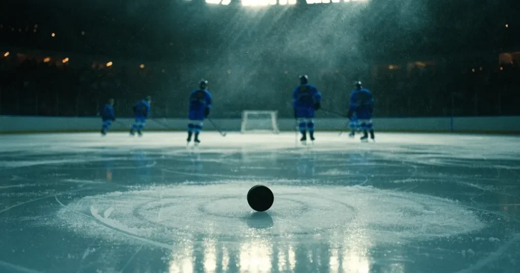 Un pallone da calcio sul dischetto del centrocampo di un prato, alla luce del mattino