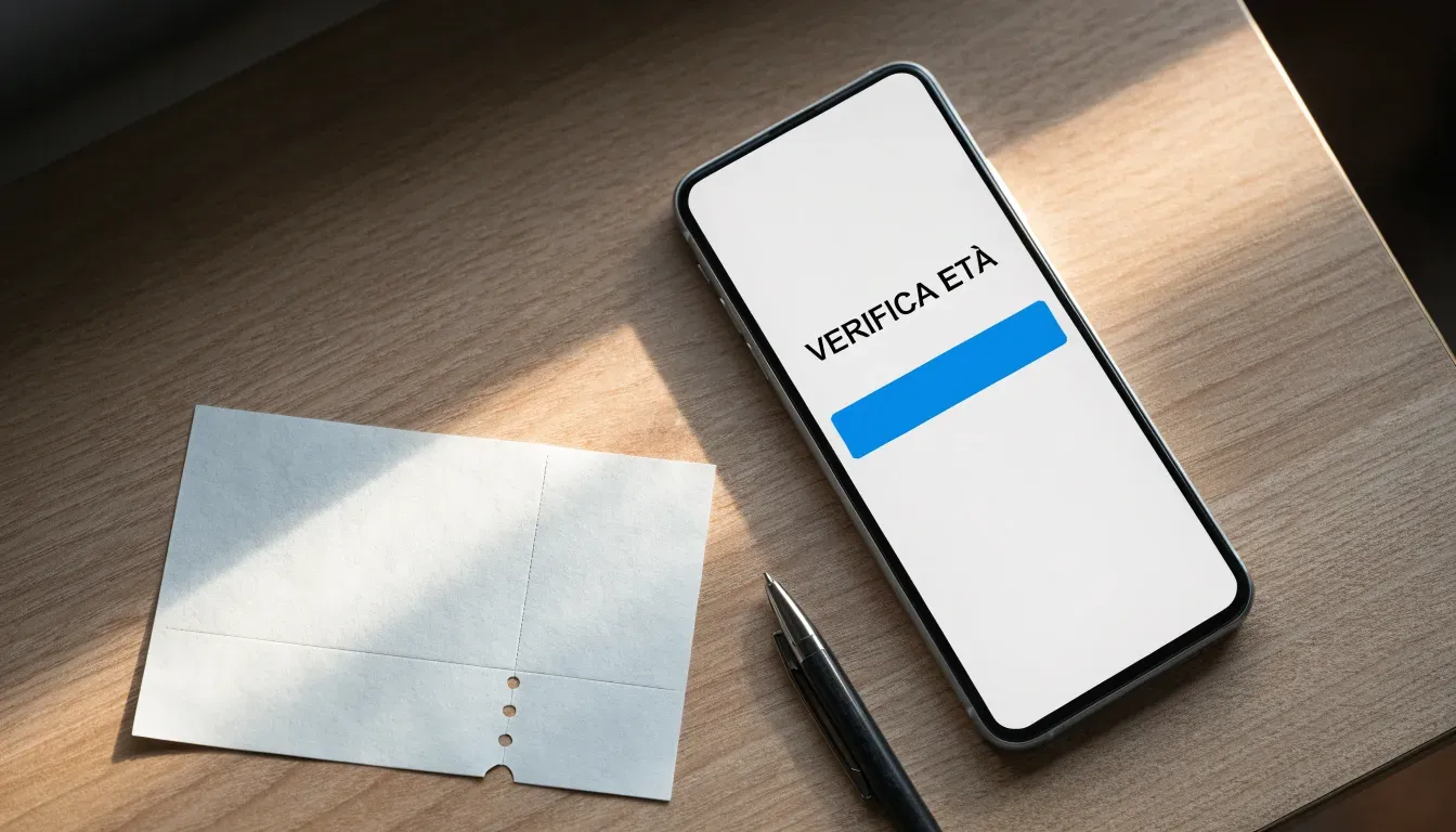 Un foglio di concessione in carta con un timbro rosso, appoggiato su una scrivania di legno accanto a una penna