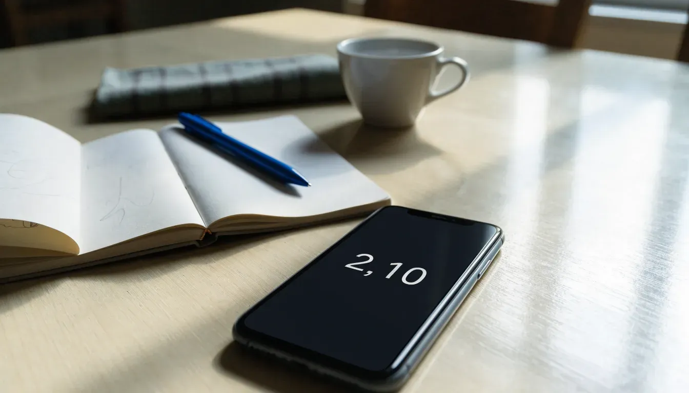 Un documento di identità appoggiato accanto a uno smartphone con un timer sullo schermo, su un tavolo da cucina