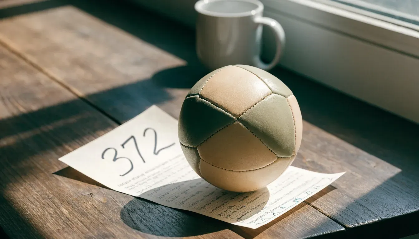 Un pallone da calcio appoggiato su una schedina bianca su un tavolo di legno, alla luce del giorno