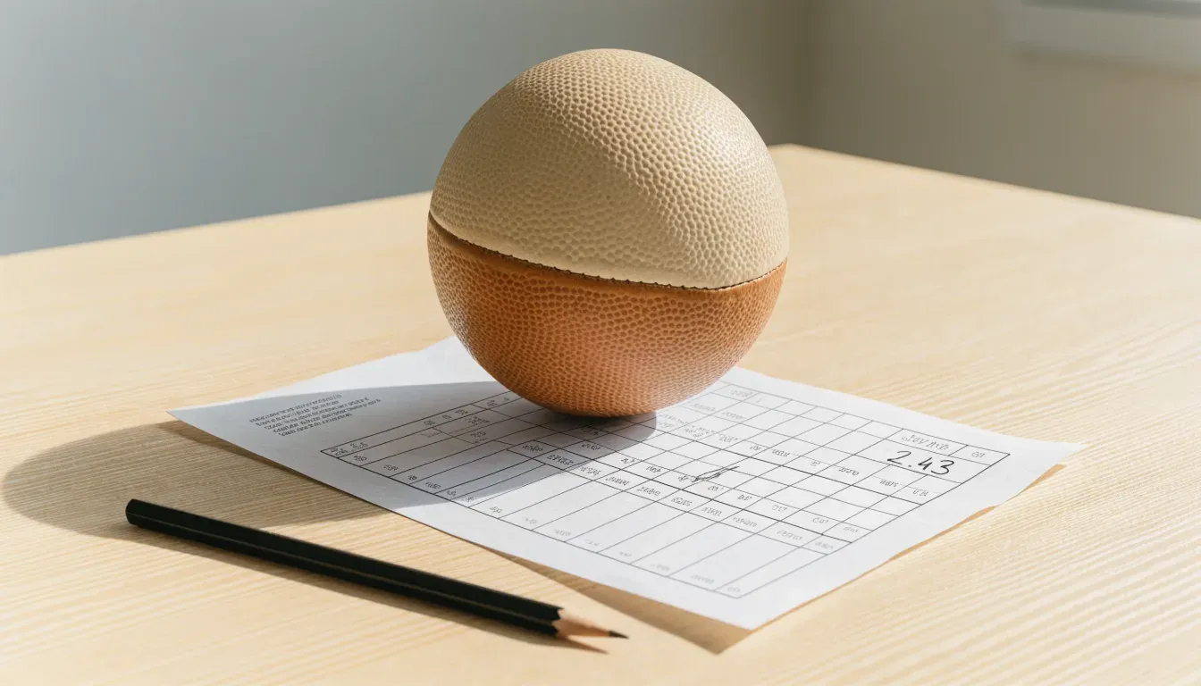 Un pallone da calcio appoggiato su una schedina bianca su un tavolo di legno, alla luce del giorno