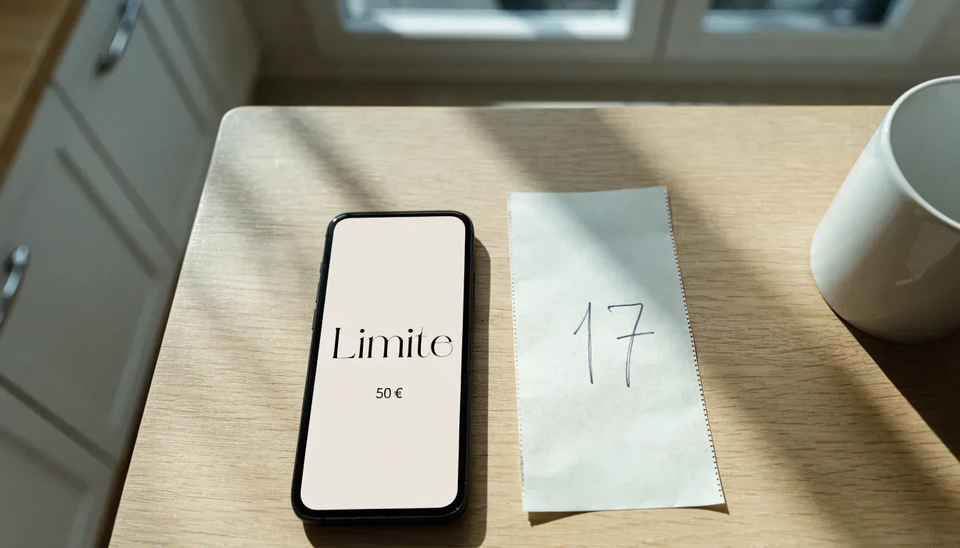Un documento di identità appoggiato accanto a uno smartphone con un timer sullo schermo, su un tavolo da cucina