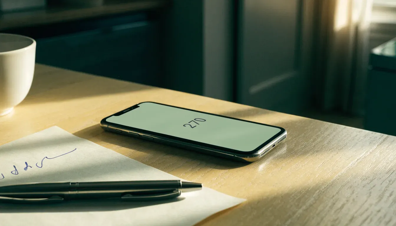 Un documento di identità appoggiato accanto a uno smartphone con un timer sullo schermo, su un tavolo da cucina