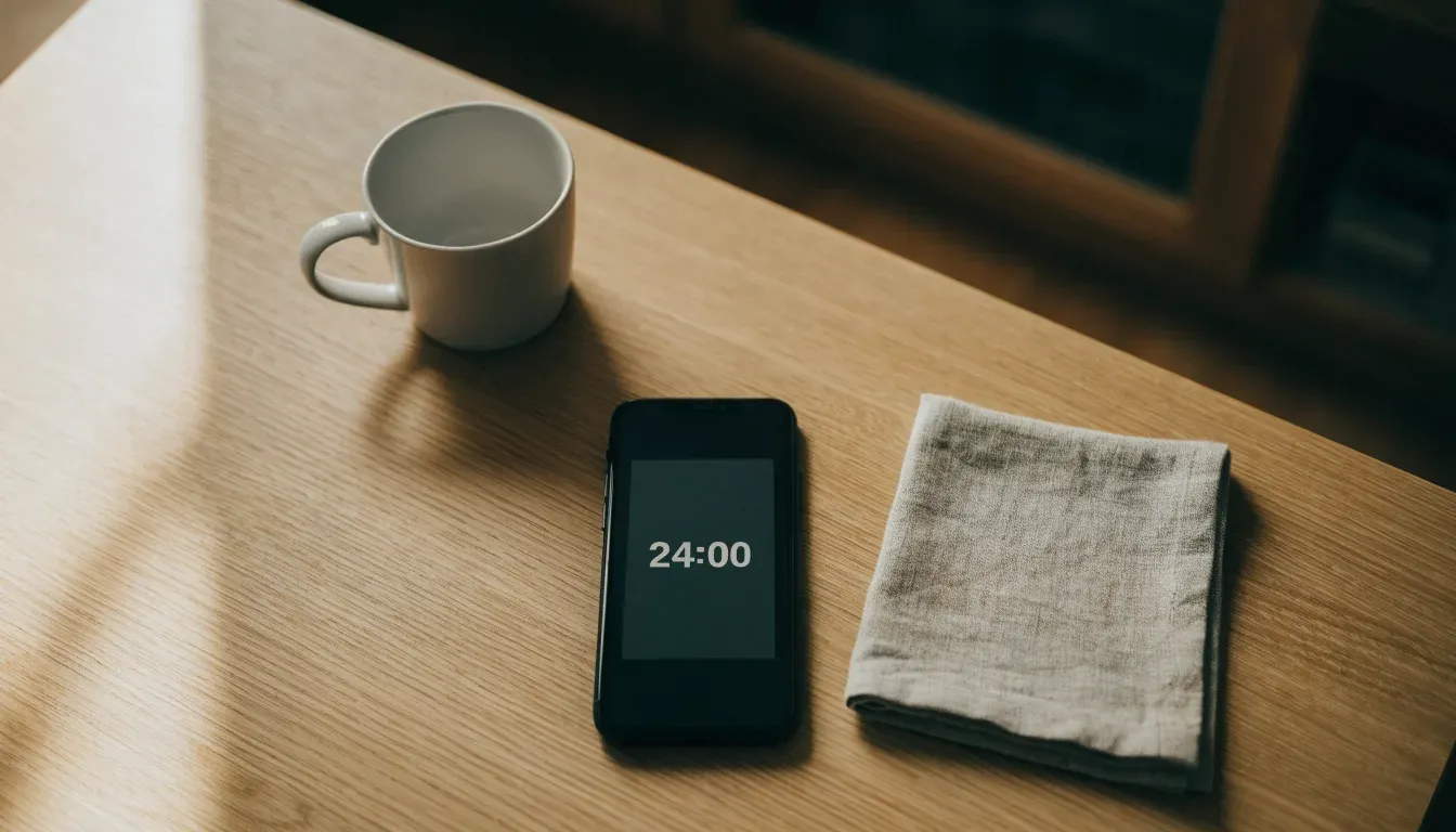 Un documento di identità appoggiato accanto a uno smartphone con un timer sullo schermo, su un tavolo da cucina